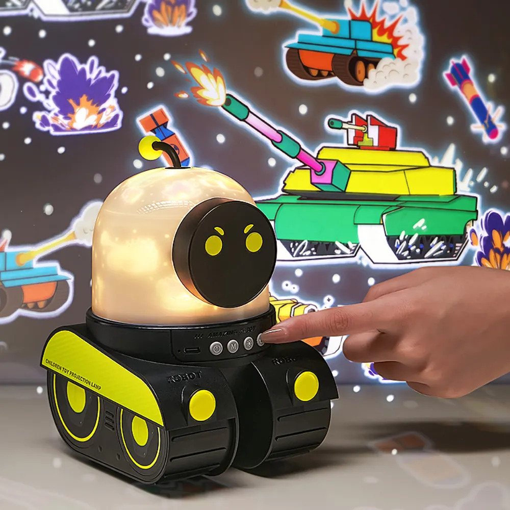 Bilişim Burada Tank Robot 12 Film Projeksiyon Lamba Bluetooth Hoparlör Gece Lambası Şarjlı